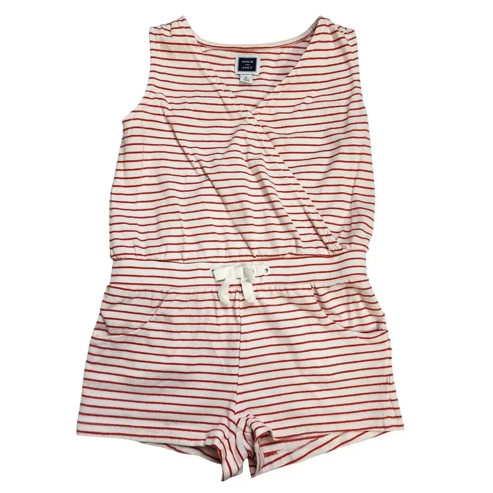 Janie & Jack Girls Striped Romper Size 3 Red Rose Stripe Cotton Summer Beach